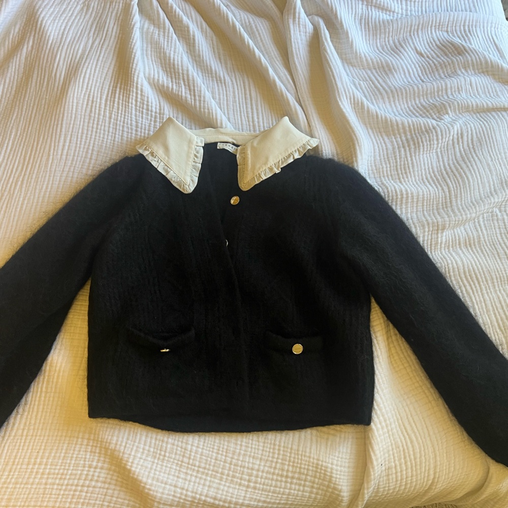 Sandro black wool cardigan with removable collar